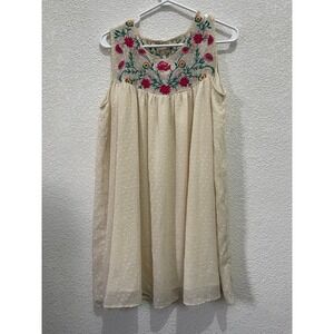 Altard‎ State Embroidered Swiss Dot Dress Cream Sleeveless Babydoll Mini S